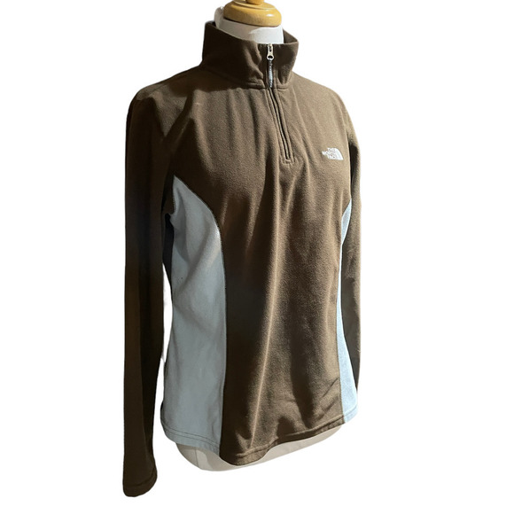 The North Face TKA 100 Fleece 1/4-Zip Pullover Brown/Blue UPF 50 - Women’s Large - Picture 1 of 13
